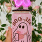 Boo-Jee Glass Can | Pink Halloween Ghost Glass Can | Still Snow Globe Glass Can| Pink Glitter | Perfect for Iced Coffee Lovers | 12oz