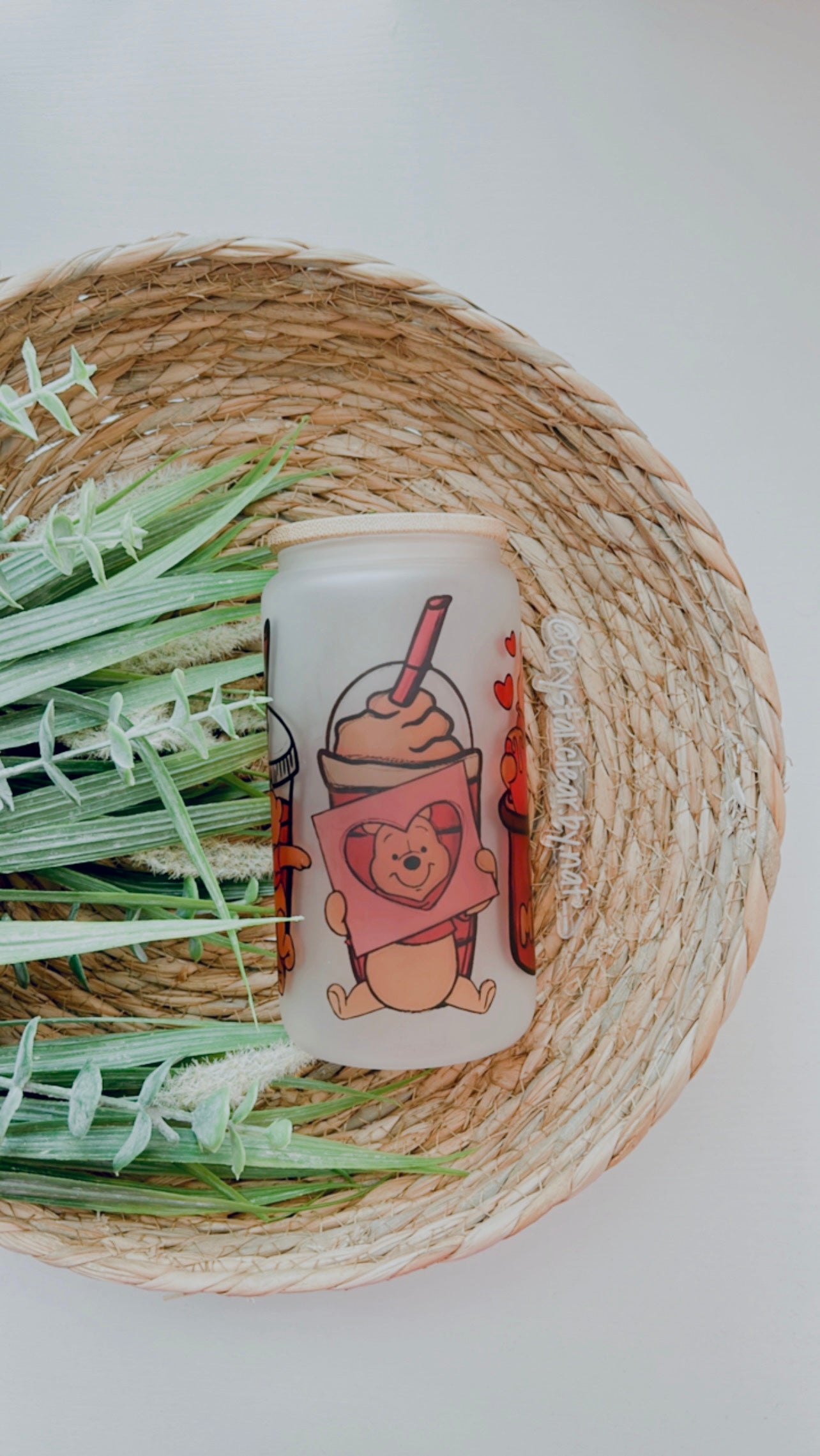 Winnie the Pooh V-Day Glass Can | Gift Ideas for Disney Fans | 16oz | Personalized Bamboo Lid