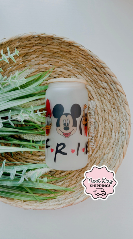 Disney V-Day Glass Can Collection | Gift Ideas for Disney Fans | 16oz Glass Can | Personalized Bamboo Lid