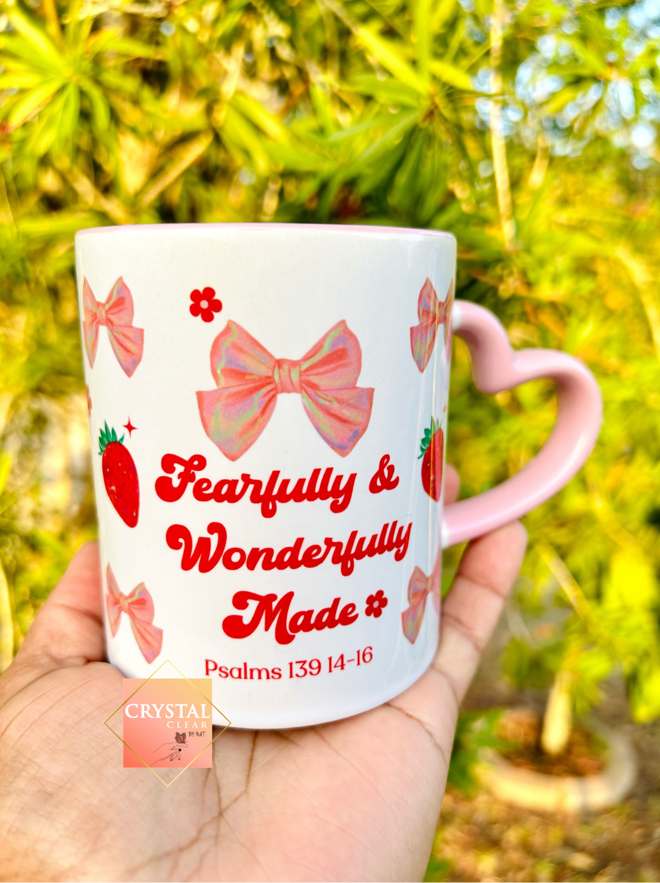 Fearfully & Wonderfully Made Heart Handled Mug | Perfect Gift Idea | Coffee Lovers Mug | Drink your Cafecito in style | 11oz Mug | Gifts for all | Pink Lovers