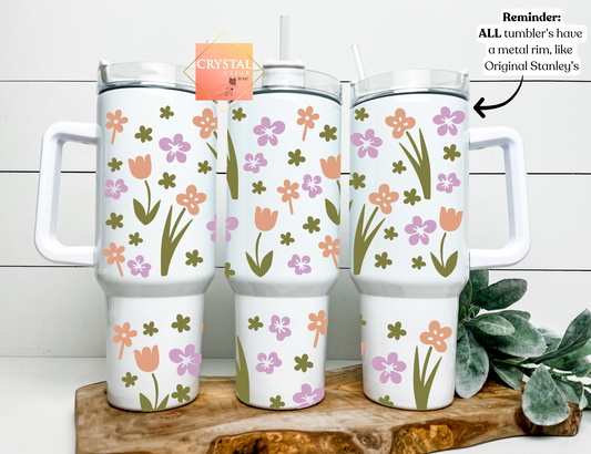 Spring Flowers Tumbler | 40oz Stanley Quencher | Perfect gifts for all occasions | On the go