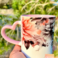 Boho Floral Pink Heart Handled Mug | Perfect Gift Idea | Coffee Lovers Mug | Drink your Cafecito in style | 11oz Mug | Gifts for all | Pink Lovers