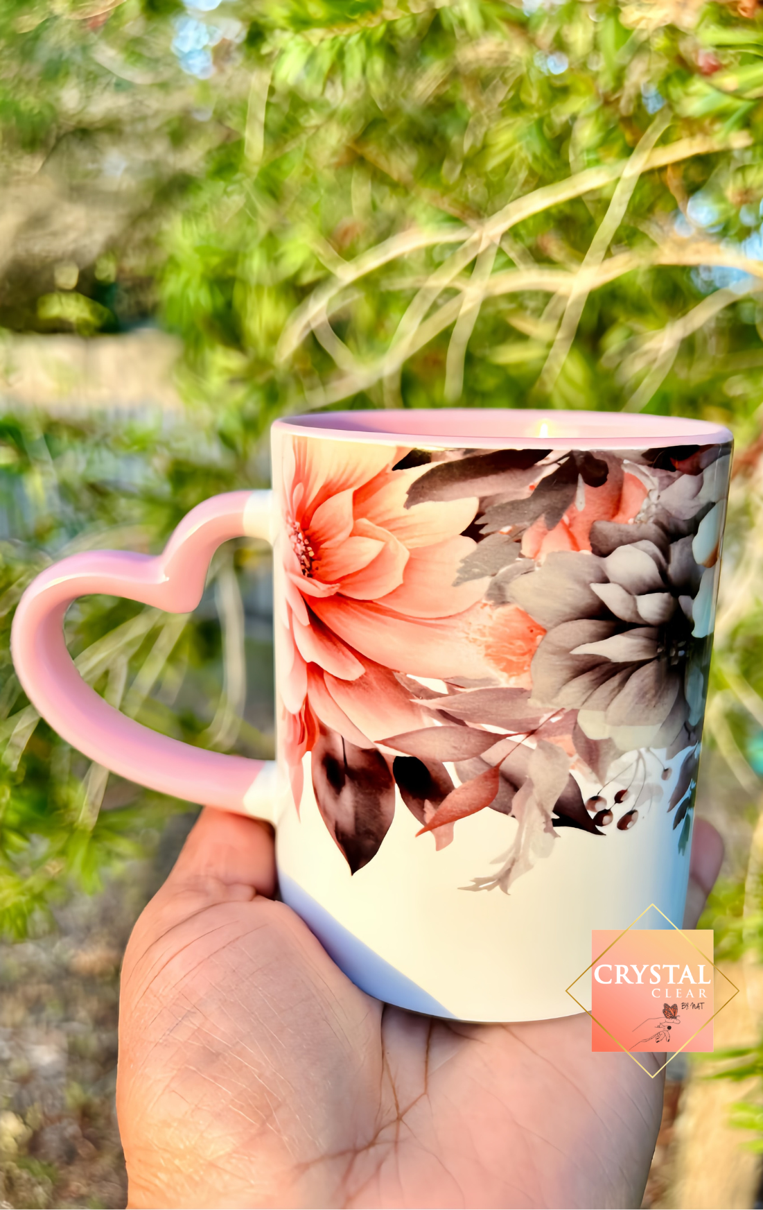 Boho Floral Pink Heart Handled Mug | Perfect Gift Idea | Coffee Lovers Mug | Drink your Cafecito in style | 11oz Mug | Gifts for all | Pink Lovers