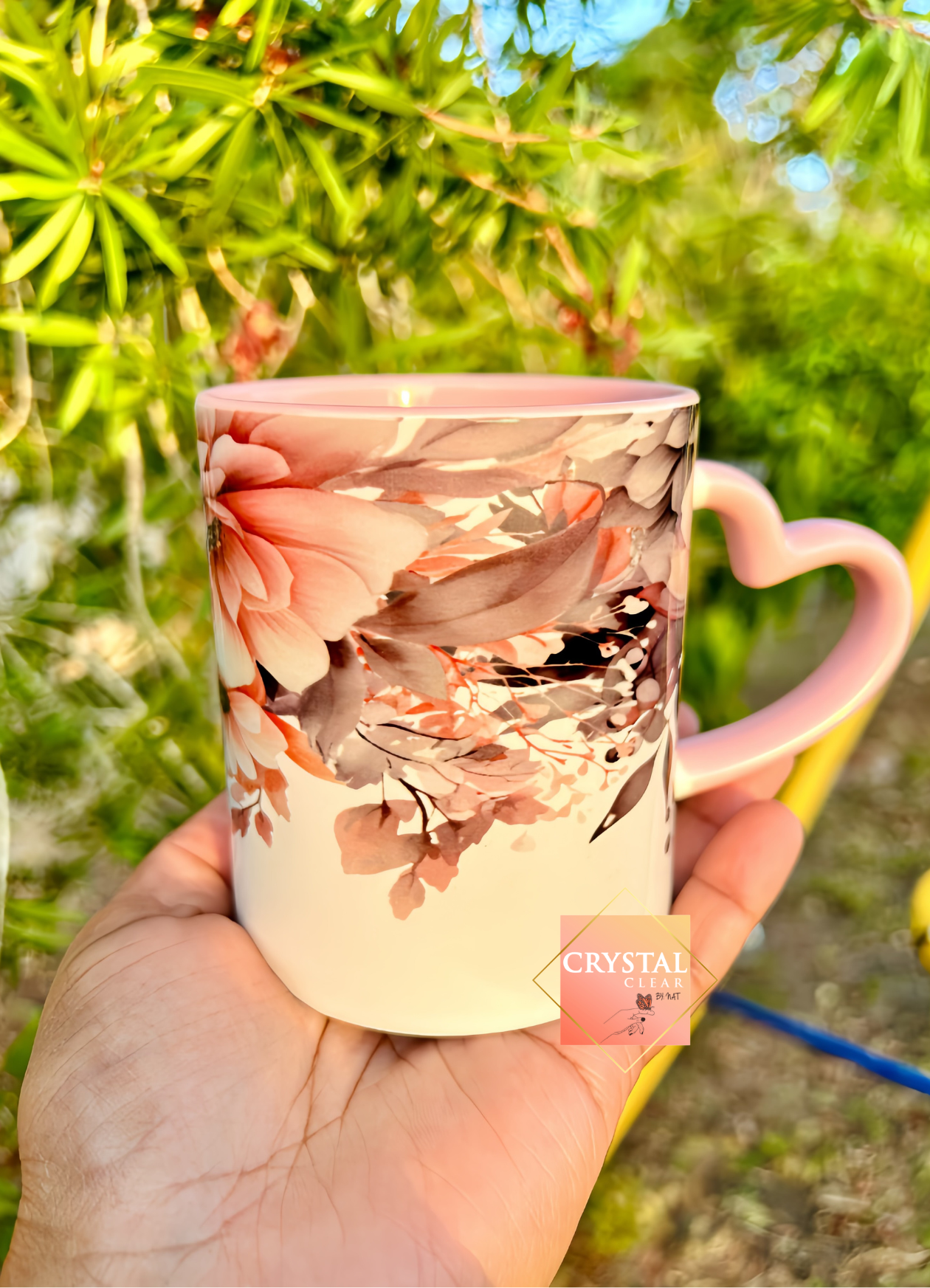 Boho Floral Pink Heart Handled Mug | Perfect Gift Idea | Coffee Lovers Mug | Drink your Cafecito in style | 11oz Mug | Gifts for all | Pink Lovers