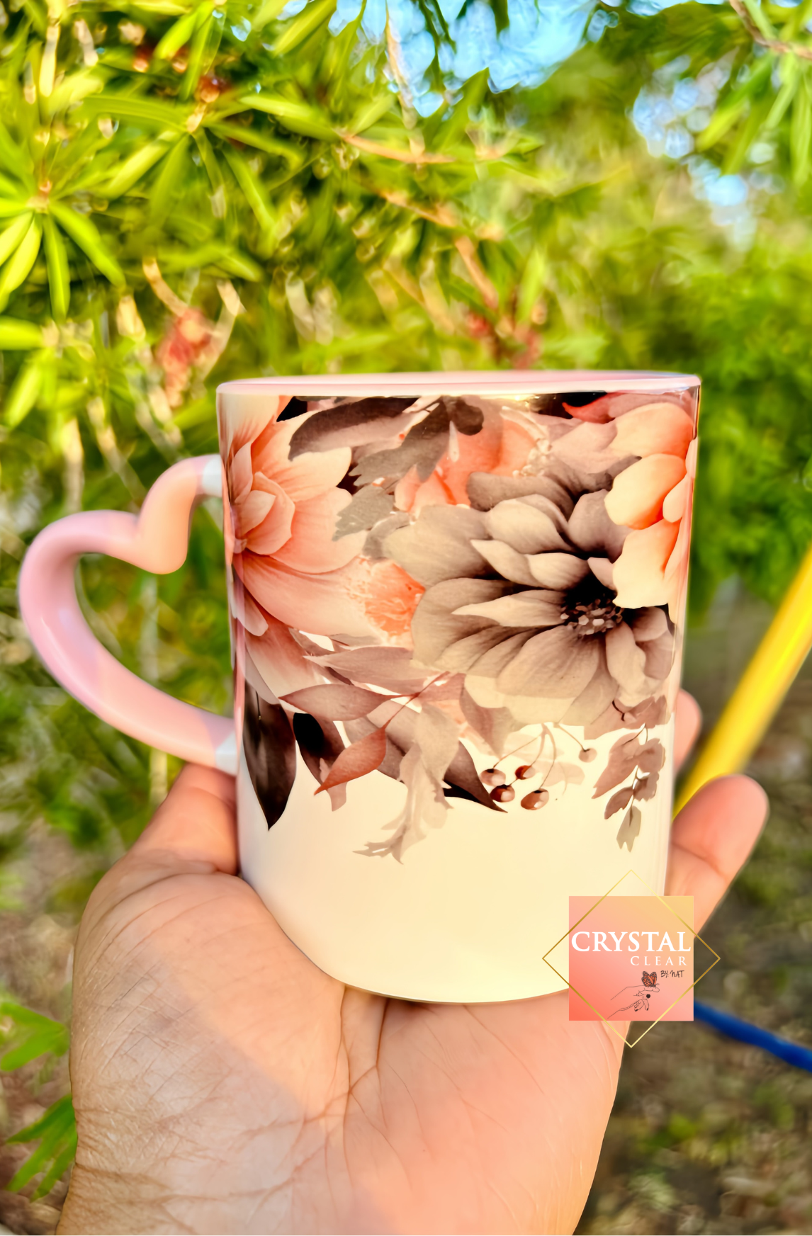 Boho Floral Pink Heart Handled Mug | Perfect Gift Idea | Coffee Lovers Mug | Drink your Cafecito in style | 11oz Mug | Gifts for all | Pink Lovers