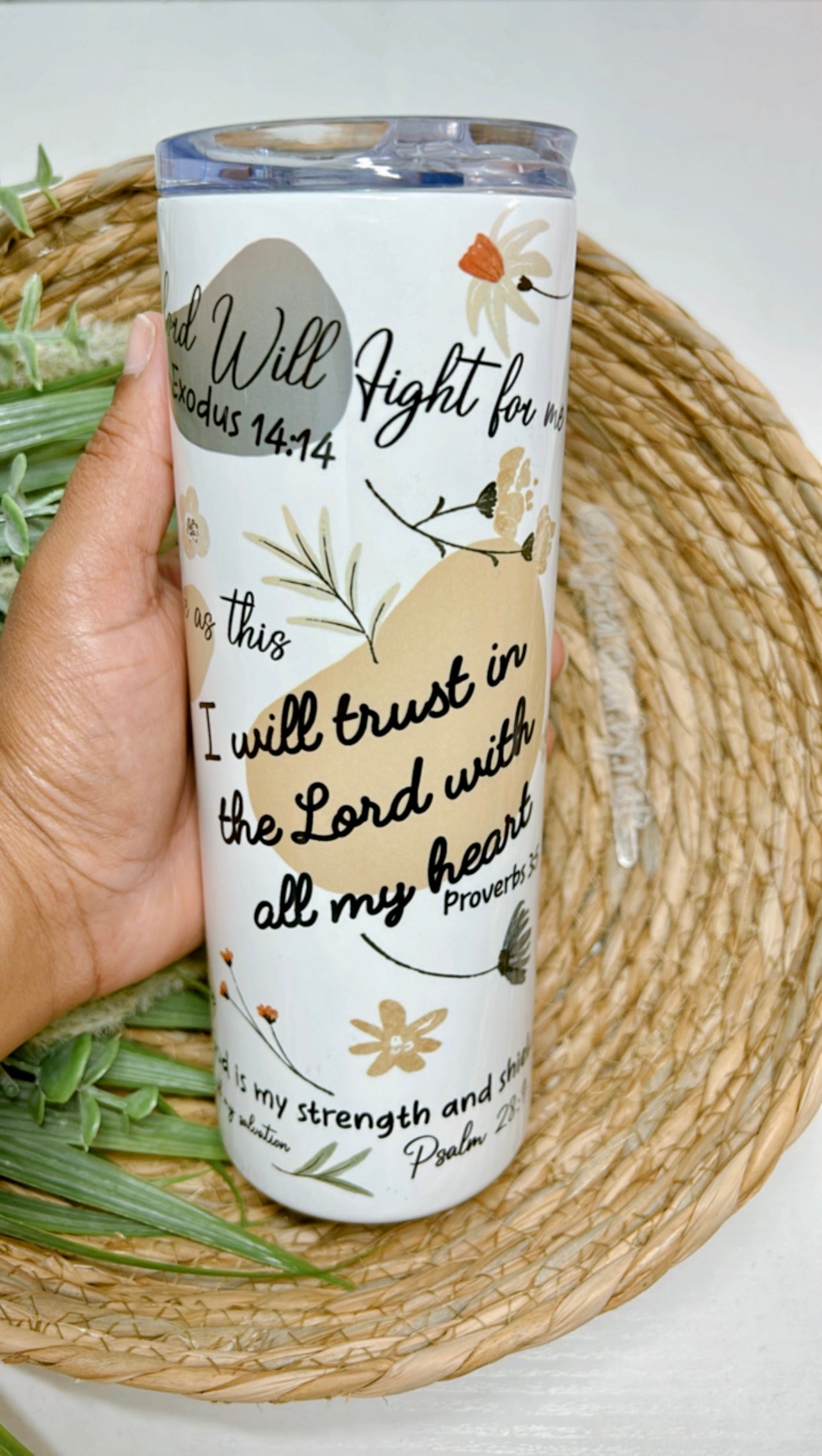 Christian Bible Verse Affirmations | Inspiring Bible Verses | Boho | Stainless Steel | Hot and Cold | On the go | 20oz Skinny Tumbler |Gifts