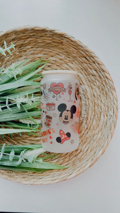 Disney V-Day Glass Can Collection | Gift Ideas for Disney Fans | 16oz Glass Can | Personalized Bamboo Lid