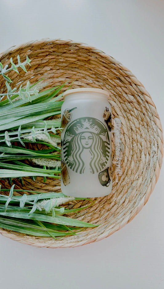 Starbucks Inspired Glass Can | Personalized Bamboo Bling Lid | Cute Glass Cans | Gift for Iced Coffee Lovers | Disney | 16oz