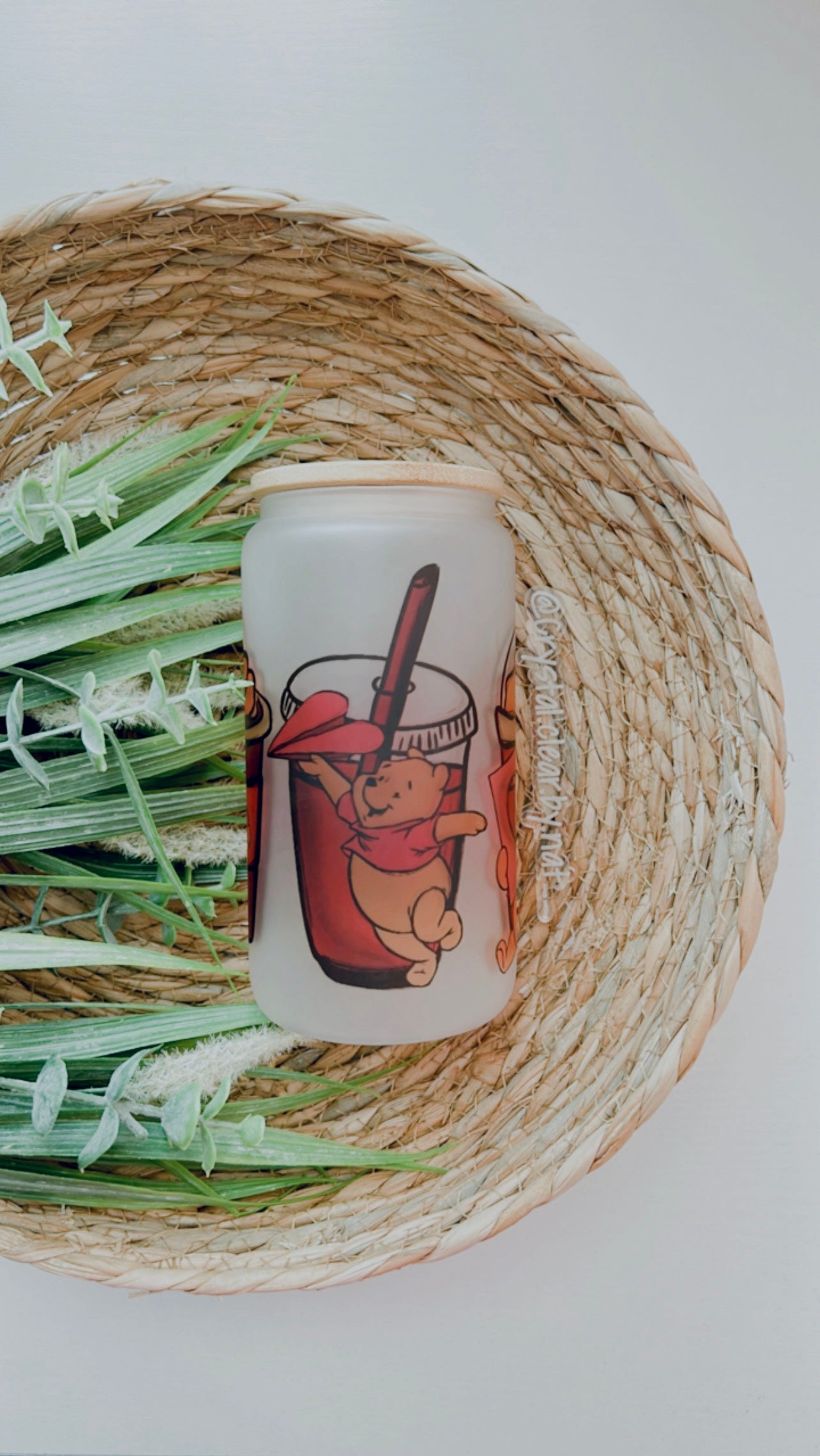 Winnie the Pooh V-Day Glass Can | Gift Ideas for Disney Fans | 16oz | Personalized Bamboo Lid