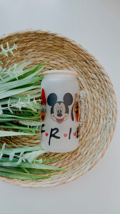 Disney V-Day Glass Can Collection | Gift Ideas for Disney Fans | 16oz Glass Can | Personalized Bamboo Lid