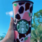 Pink Cow Print Snow Globe Tumbler | Strawberry Milk Cow Starbucks Tumbler | Perfect for all cold drinks | Reusable | 24oz Venti