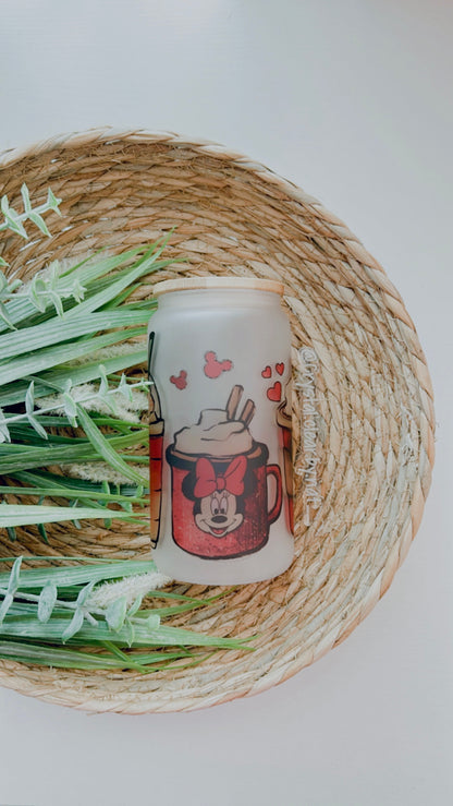 Disney V-Day Glass Can Collection | Gift Ideas for Disney Fans | 16oz Glass Can | Personalized Bamboo Lid