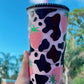 Pink Cow Print Snow Globe Tumbler | Strawberry Milk Cow Starbucks Tumbler | Perfect for all cold drinks | Reusable | 24oz Venti