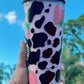 Pink Cow Print Snow Globe Tumbler | Strawberry Milk Cow Starbucks Tumbler | Perfect for all cold drinks | Reusable | 24oz Venti