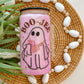 Boo-Jee Glass Can | Pink Halloween Ghost Glass Can | Still Snow Globe Glass Can| Pink Glitter | Perfect for Iced Coffee Lovers | 12oz