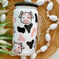 Cow Print Glass Can | White | Black Bling Lid | Perfect Gift for all occasions | Iced/Hot Coffee Lovers | UV-DTF Wrap | 16oz