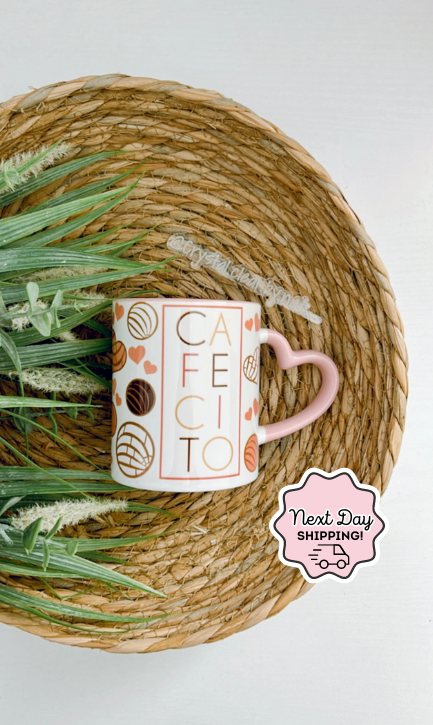 Cafecito Pink Heart Handled Mug | Perfect Gift Idea | Coffee Lovers Mug | Drink your Cafecito in style | 11oz Mug | Gifts for all | Pink Lovers