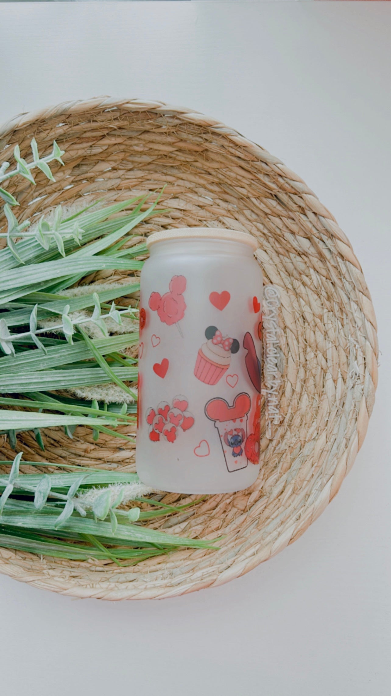 Stitch V-Day Glass Can | Gift Ideas for Lilo & Stitch Fans | 16oz | Personalized Bamboo Lid