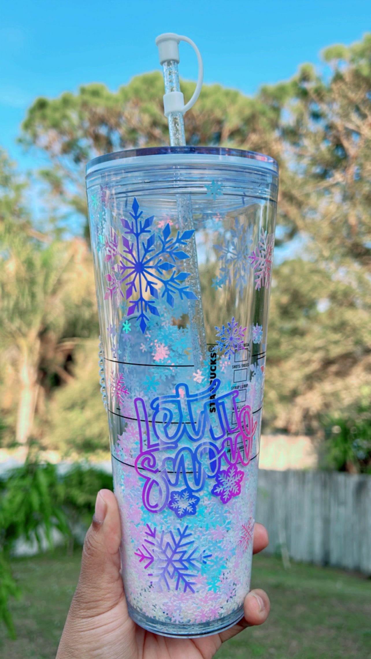 Let it Snow Starbucks Tumbler | Snowflake SnowGlobe Tumbler | Perfect for all cold drinks | Reusable | 24oz Venti Tumbler