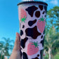 Pink Cow Print Snow Globe Tumbler | Strawberry Milk Cow Starbucks Tumbler | Perfect for all cold drinks | Reusable | 24oz Venti