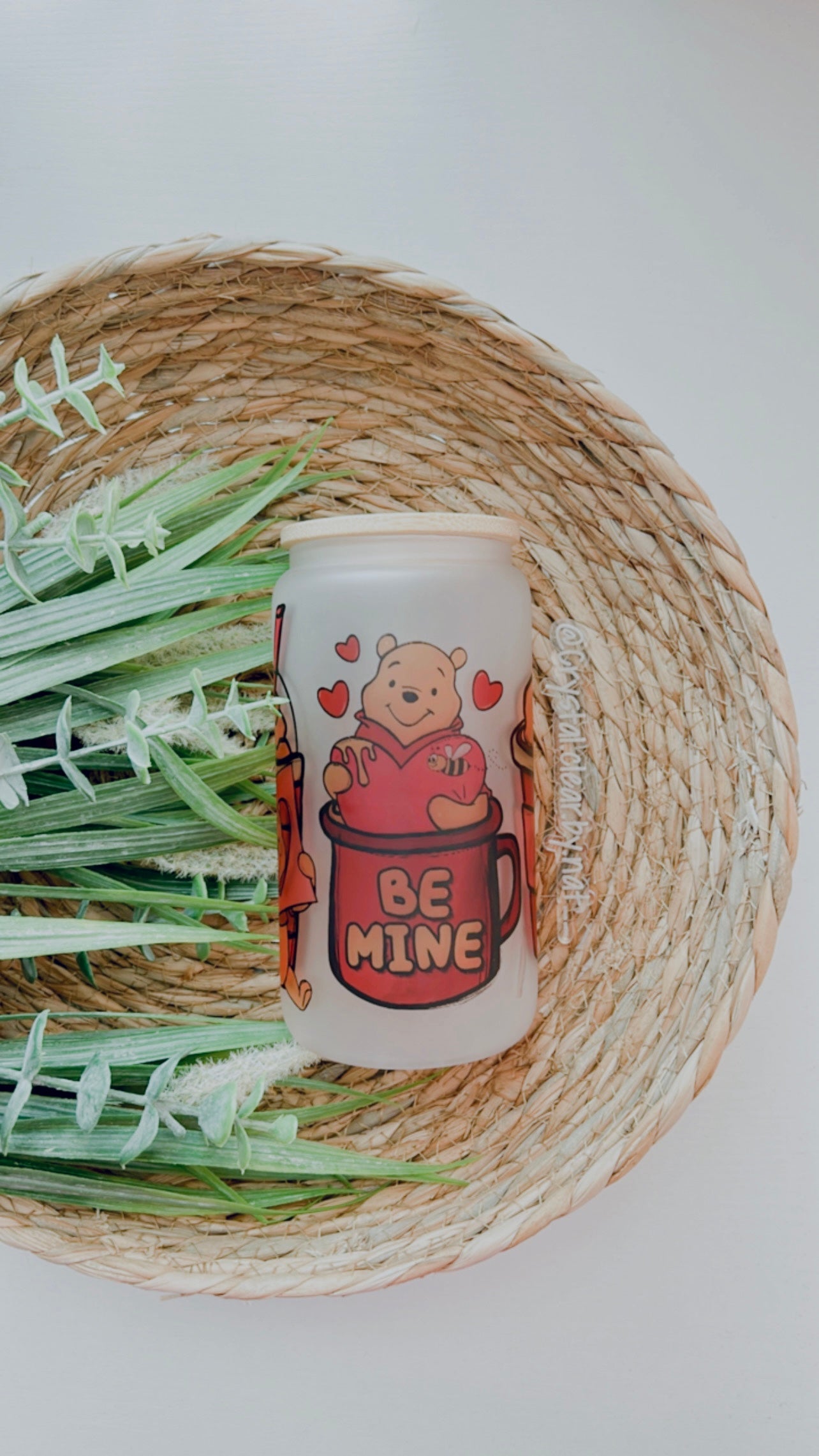 Winnie the Pooh V-Day Glass Can | Gift Ideas for Disney Fans | 16oz | Personalized Bamboo Lid