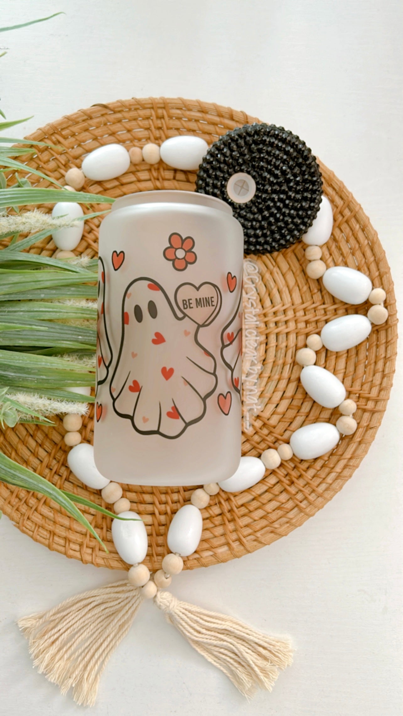 Ghostie Valentine’s Day Glass Can | 16oz Libbey with Bamboo Lid and Straw | Perfect for Iced Coffee Lovers