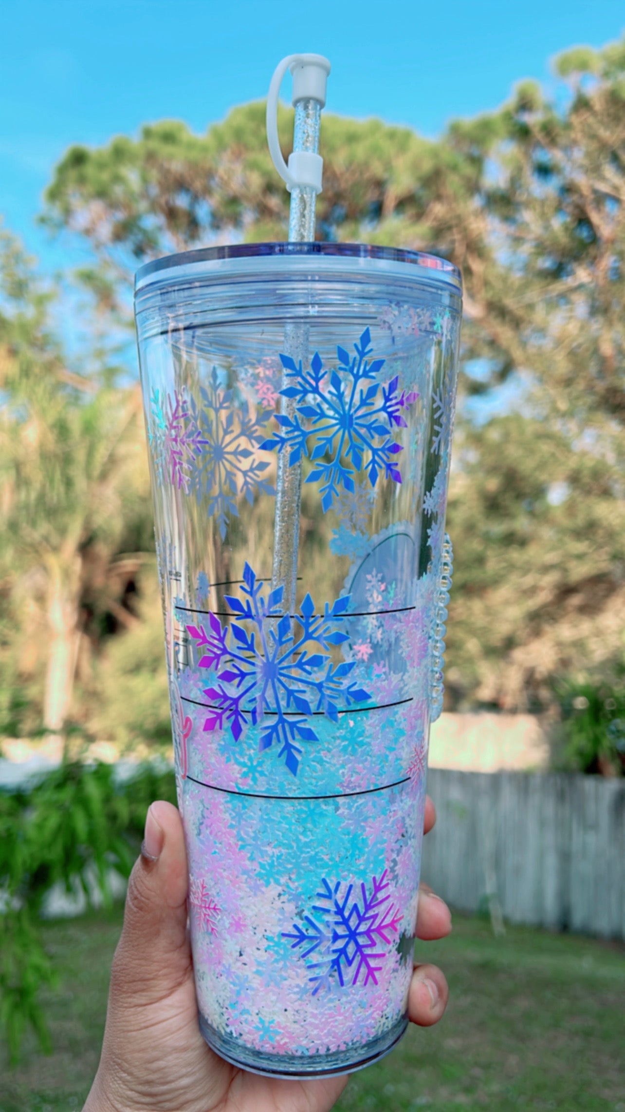 Let it Snow Starbucks Tumbler | Snowflake SnowGlobe Tumbler | Perfect for all cold drinks | Reusable | 24oz Venti Tumbler