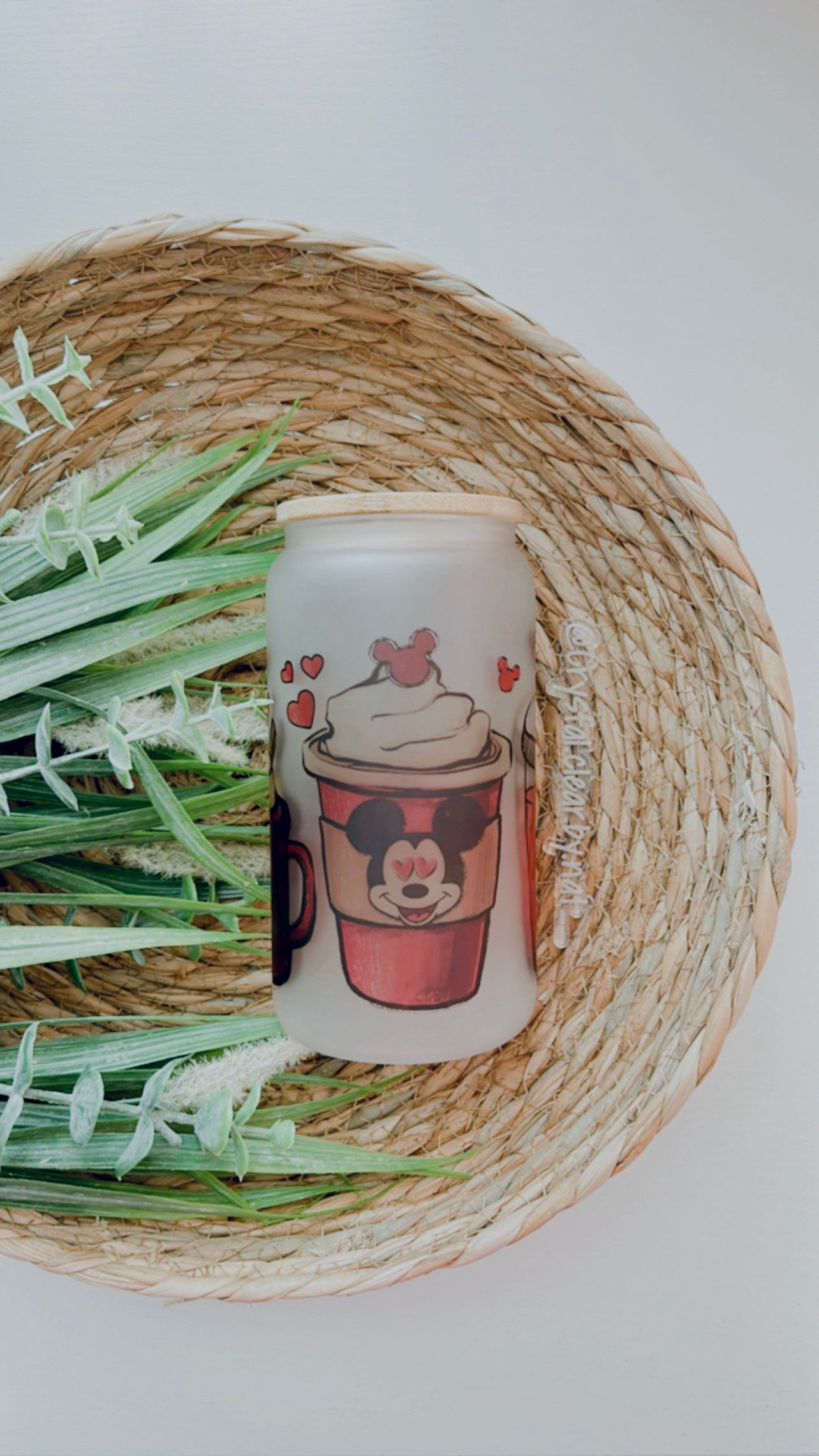 Disney V-Day Glass Can Collection | Gift Ideas for Disney Fans | 16oz Glass Can | Personalized Bamboo Lid