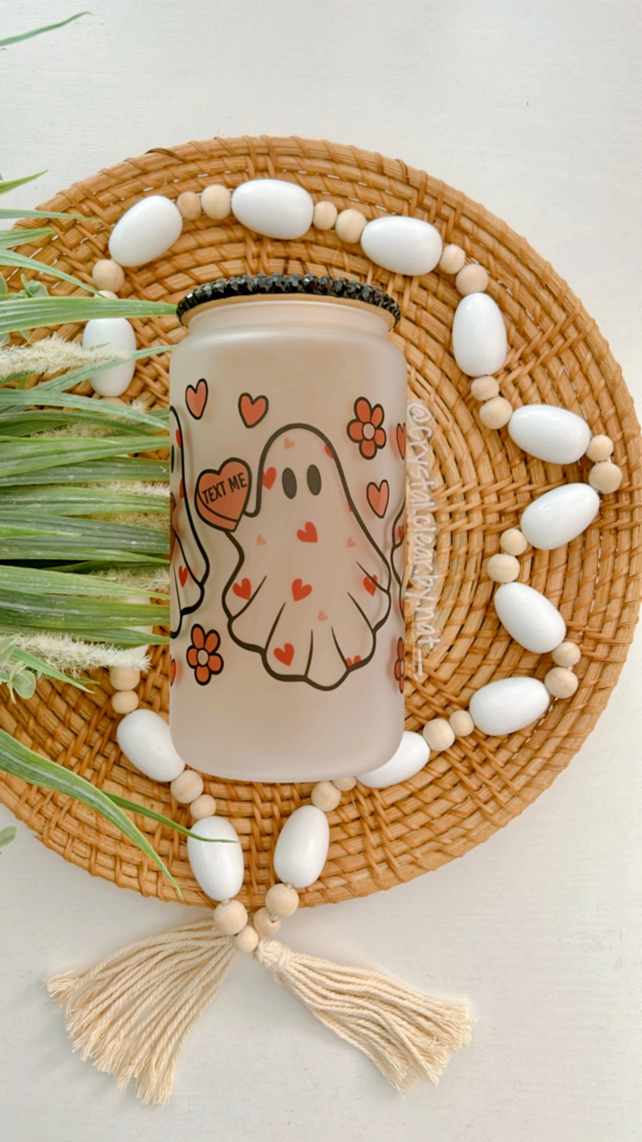 Ghostie Valentine’s Day Glass Can | 16oz Libbey with Bamboo Lid and Straw | Perfect for Iced Coffee Lovers