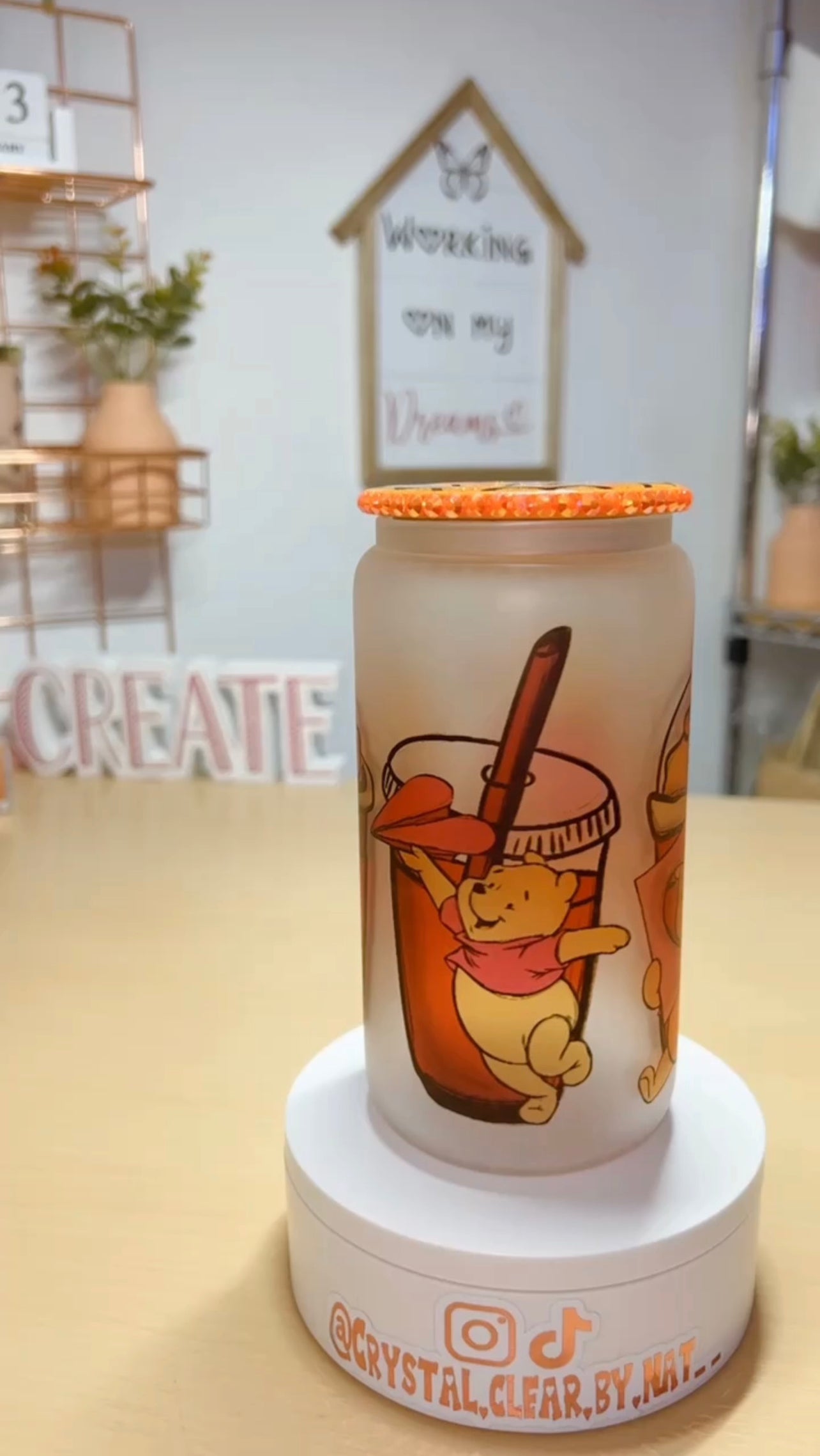 Winnie the Pooh V-Day Glass Can | Gift Ideas for Disney Fans | 16oz | Personalized Bamboo Lid