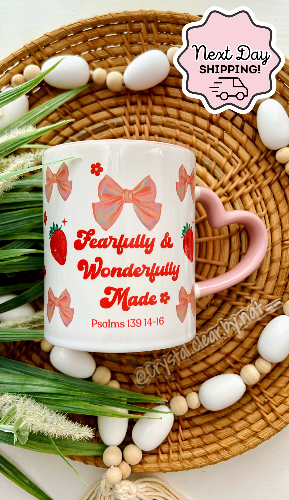 Fearfully & Wonderfully Made Heart Handled Mug | Perfect Gift Idea | Coffee Lovers Mug | Drink your Cafecito in style | 11oz Mug | Gifts for all | Pink Lovers