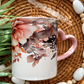 Boho Floral Pink Heart Handled Mug | Perfect Gift Idea | Coffee Lovers Mug | Drink your Cafecito in style | 11oz Mug | Gifts for all | Pink Lovers