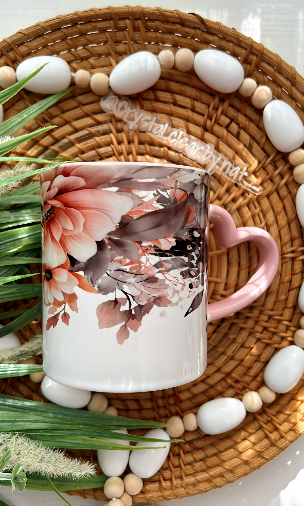 Boho Floral Pink Heart Handled Mug | Perfect Gift Idea | Coffee Lovers Mug | Drink your Cafecito in style | 11oz Mug | Gifts for all | Pink Lovers