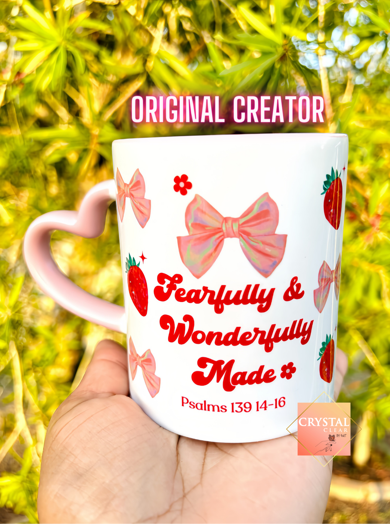 Fearfully & Wonderfully Made Heart Handled Mug | Perfect Gift Idea | Coffee Lovers Mug | Drink your Cafecito in style | 11oz Mug | Gifts for all | Pink Lovers