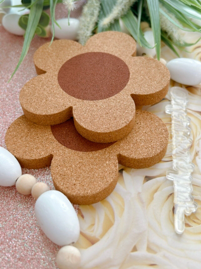 Cork Flower Coasters | Add Ons ONLY | Add to your existing order | Super Cute | non-Slip | Thick & Absorbent | Reusable | 4 inches