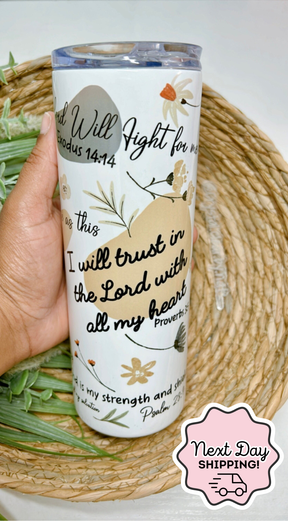 Christian Bible Verse Affirmations | Inspiring Bible Verses | Boho | Stainless Steel | Hot and Cold | On the go | 20oz Skinny Tumbler |Gifts