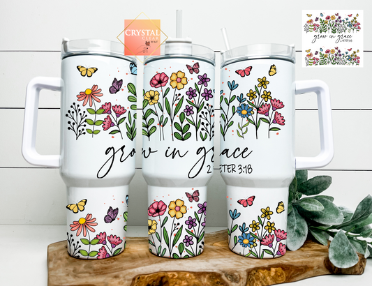 Grow in Grace Tumbler | 40oz Stanley Quencher | Perfect gifts for all occasions | On the go