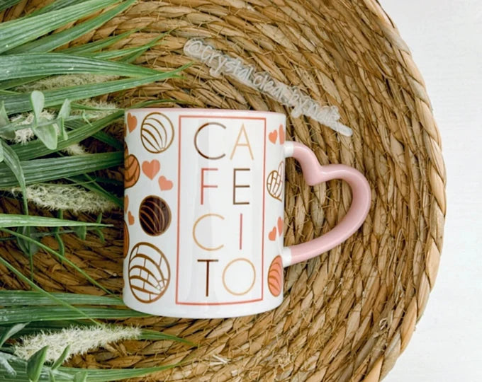 Cafecito Pink Heart Handled Mug | Perfect Gift Idea | Coffee Lovers Mug | Drink your Cafecito in style | 11oz Mug | Gifts for all | Pink Lovers