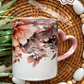 Boho Floral Pink Heart Handled Mug | Perfect Gift Idea | Coffee Lovers Mug | Drink your Cafecito in style | 11oz Mug | Gifts for all | Pink Lovers